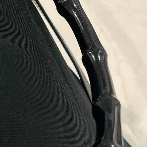 Black Gucci canvas bamboo top handle with removable leather strap. - Picture 8 of 14